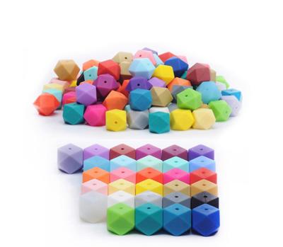 China 100%food grade Silicone Teether Wholesale 17MM Big Hexagon Baby Chew BPA free soft loose chew food grade soft loose silicone teething beads for jewelry making for sale