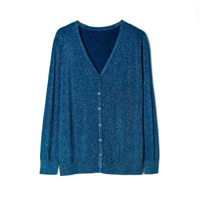 China High quality hot anti-pilling selling the same knitwear basic design with lurex in-stock women sweater wholesale cardigan for sale