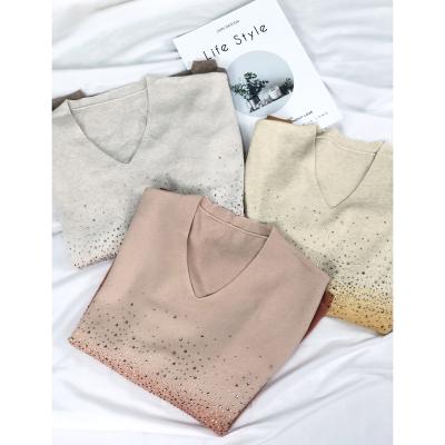 China Anti-pilling Dip Dye V-Neck Knitting Top Women Sweater for sale