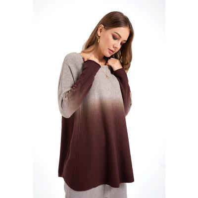 China Anti-Wrinkle Best Selling Most Favorable Price Good Return Product Brown Round Neck Knitted Sweater Dip Dye for sale