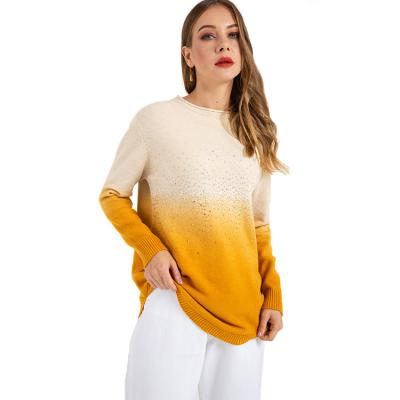 China High Quality Reliable Dip Dye Manufacturer Anti-wrinkle Round Neck Woman's Orange Sweater Anti-wrinkle Top Standard China for sale