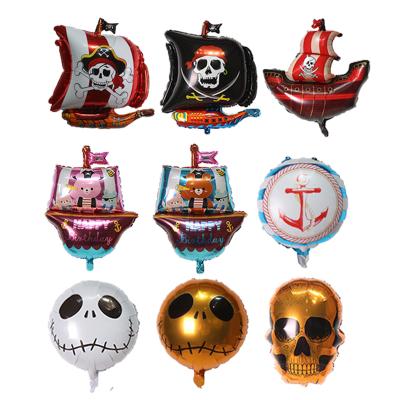 China Pirate Ship Polka Dot Skull Aluminum Balloon Boy Birthday Party Decoration Baby Shower Halloween Party Decoration for sale