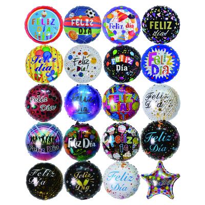 China 18 Inch Self-Stop Spanish Happy Every Day Balloon Feliz Dia Round Balloon Foil Globos For Party Decoration for sale