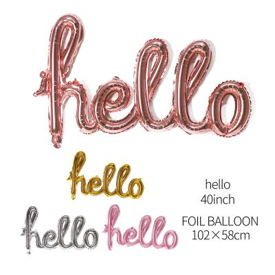 China Self-closing English Siamese Letters Hello Letters Tiny Independent Paper Card Packaging Rose Gold Party Decoration Foil Balloon for sale