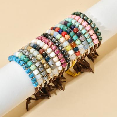 China Bohemia Bracelets Adjustable Handmade Friend Bracelets For Women Rose Stone Rope Bracelet Handmade Leather Stone Beads Bracelet for sale