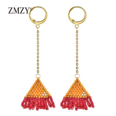 China ZMZY Newest Unique Handmade Rainbow Earrings Miyuki Seed Bead Earrings Boho Statement Tassel Earrings For Women for sale