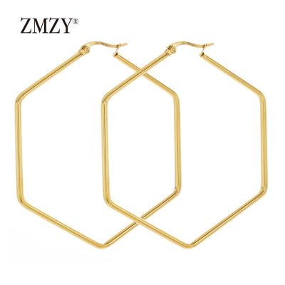 China ZMZY BOHEMIA Fashion Statement Big Drop Female Gold Circle Earrings Simple Hexagonal Geometry Stainless Steel For Women Jewelry for sale