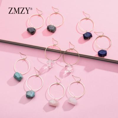 China ZMZY BOHEMIA Fashion Round Big Circle Earring Exaggerated Irregular Natural Stone Boho Big Drop Earrings For Women for sale