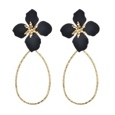 China ZMZY BOHEMIA Dark Blue Flower Dangle Earrings For Women Wedding Party Boho Jewelry Statement Drop Petal Earrings Large for sale