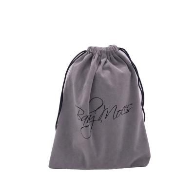 China NATIONAL Gray Velvet Dust Soft Drawstring Shoe Bag With Custom Black Logo Print for sale