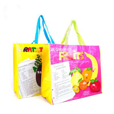 China NATIONAL Logo Reusable Laminated pp Printed Woven Textile Tote Shopping Bag for sale