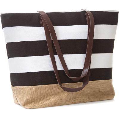 China NATIONAL striped large capacity canvas beach bag with cotton rope handle for women for sale