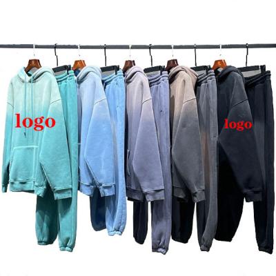 China Breathable Custom  Hoodie 380g Fleece  Streetwear High Quality Terry Plus Size Mens Washed Hoodies Men Tracksuit Set for sale