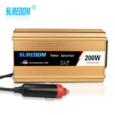 China Home Appliance DC 12V to AC 220V 200W Portable Car Power Inverter Car Power Converter with USB and Plug for sale