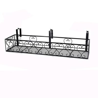 China Hanging Iron Shelf Hanging Basket with Hooks Balcony Flower Pot Holder Railing Shelf for Porch or Patio Fence for sale