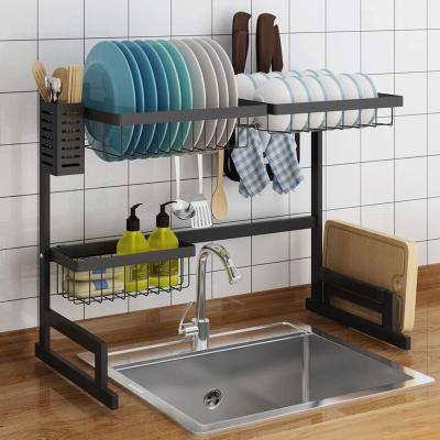 China Amazon Hot Sale Eco-friendly Black Paint Kitchen Storage Shelf Drain Rack Self Standing for sale