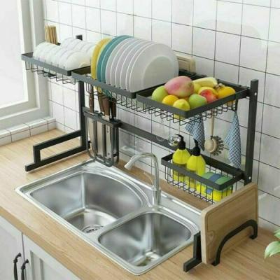 China Good Quality Eco-friendly Two Layer Metal Kitchen Storage Rack Over Sink Dish Drying Rack for sale