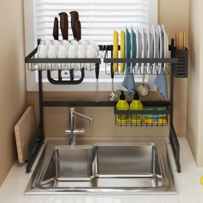 China Eco-friendly Kitchen Dish Rack Drying Rack Storage Shelf Rise Stainless Steel Dish Drying Rack New for sale