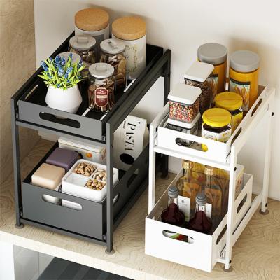 China Hot Selling Viable Kitchen Storage Under Sink Rack Sliding Cabinet Basket With Wheels Drawer Pull Out Cart Rolling Shelf for sale