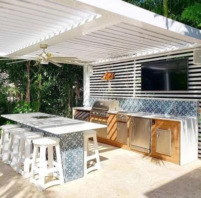 China Easy Clean Metal Modern Modular Outdoor Grill Cabinets Metal Island BBQ Kitchen Stainless Steel Outdoor BBQ Kitchen for sale