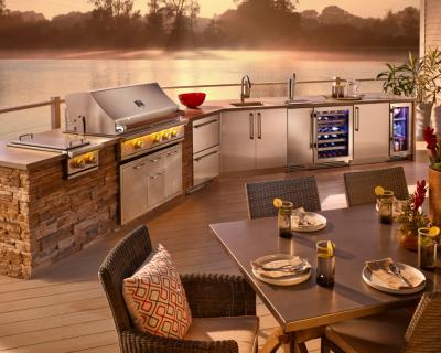 Κίνα 2022 Hangzhou Vermont Outdoor Farmhouse Buffet L-Shaped Sink Refrigerator Smokeless Stainless Steel Barbecue Grill προς πώληση