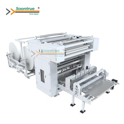 China Paper Packing Full Automatic Facial Tissue Production Line 7 Lanes Cross Folding V Fold Towels Folding Machine for sale