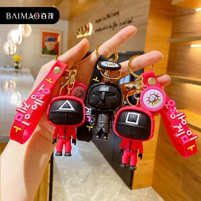 China Fashionable Wholesale Popular Halloween Party Friends PVC Keychains Toy Anime Surrounding Wooden People Pontang TV Game Squid Key Chain for sale