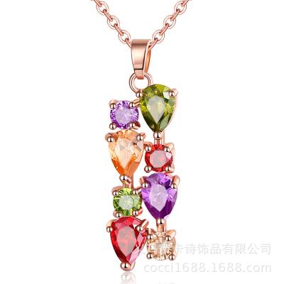 China New AAA Luxury Shiny Colorful CZ Bridal Wedding Jewelry Dress Accessories Vintage Zircon Necklace Women for sale