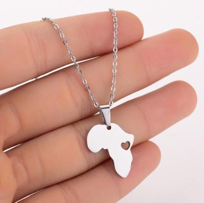 China Vintage Stainless Steel Africa Map Necklace Hollow Heart Pendant Necklace With Gold Silver Chain For Women Men Fashion Jewelry for sale