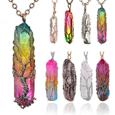 China Vintage Factory Direct Sale Natural Stone Column Hexagonal Pendant Hand-wound Crystal Necklace for sale