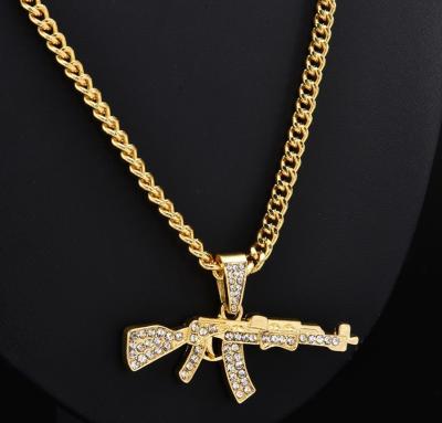 China Vintage Pistol Submachine Gun Hip Hop Crystal Pendant Necklace Chain Men Women Jewelry Rotating Punk Gift for sale