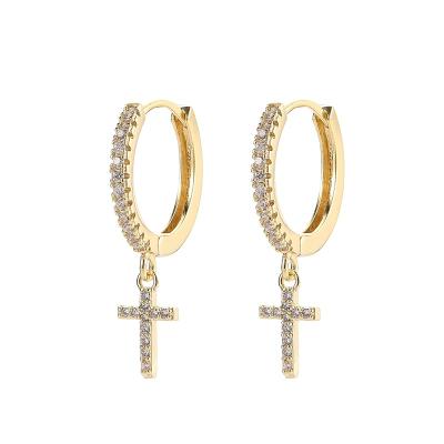 China High Quality Zircon Gold Cross Circle Stud Earrings Vintage Fashion Cute Small Cross Earrings For Women Girls Gift Jewelry for sale