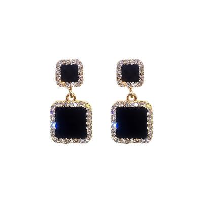 China Luxury Vintage Earrings Black Square Geometric Earrings For Women Crystal Earrings for sale