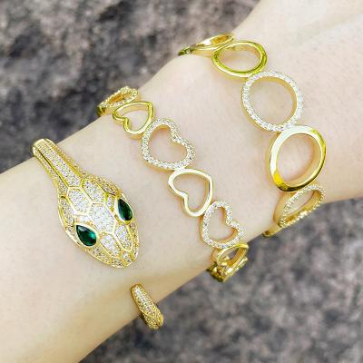 China Diamond Snake Vintage Jewelry Open Bracelet Simple Circle Hollow Geometric Love Bracelet For Women for sale