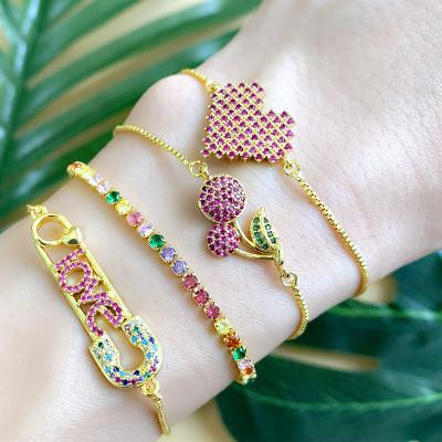 China Colorful Vintage Zircon Bracelet Love Cherry Bangle For Women for sale