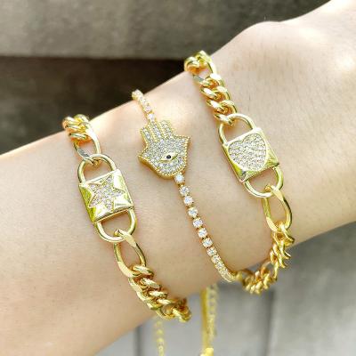 China Vintage Zircon Chain Bracelet Fashion CZ Clasp Charm Bracelet Gold Bangle Silver Beaded Women Jewelry for sale