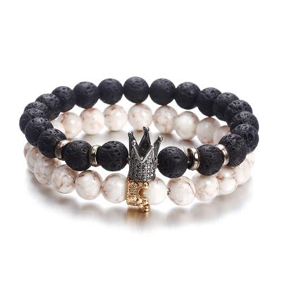 China New Crown Bangle Environmentally Friendly White Stone Volcanic Stone Bangle Men's Volcanic Stone Bracelet for sale