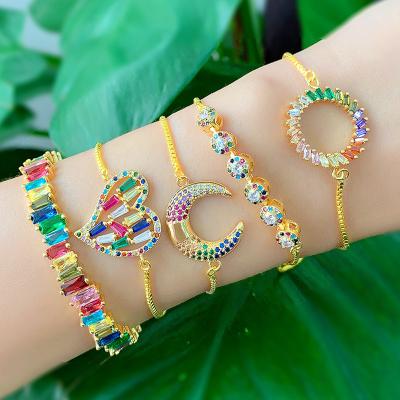 China Vintage Irregular Colorful Zircon Bracelets European And American Romantic Gold Bangle Jewelry Wholesale for sale