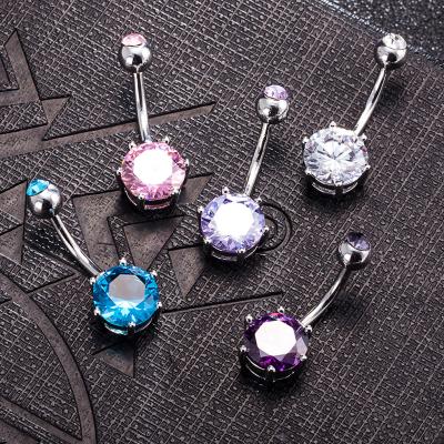 China 2021 Vintage Fashion Body Jewelry Big Round Zircon Flower Dangle Navel Belly Button Ring Gold Plated For Girl Gift Women Jewelry for sale