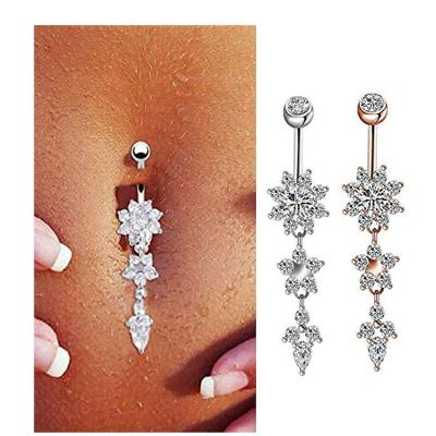 China Vintage Dangle Belly Bars Gold Belly Button Rings Belly Piercing Piercing Rings Crystal Flower Body Jewelry Navel for sale