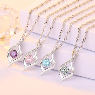 China Environmental Friendly Female Clavicle Sterling Silver Explosion Zircon Pendant Necklace Wholesale Accessories for sale