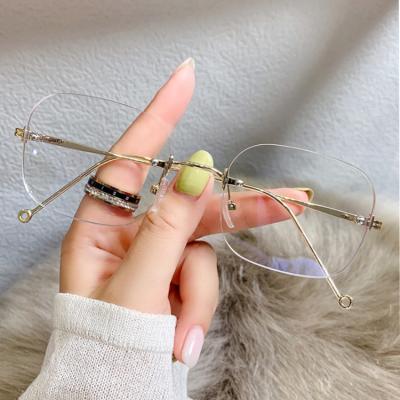 China Hot Selling Fashion Computer Glass Optical Frame Big Face Cove Prescription Glass Rimless Metal Frameless Unisex Fully Transparent Glass for sale