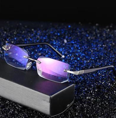 China Blue Lightweight Retractable Metal Reading Glass Anti Rimless Readers For Men Women for sale