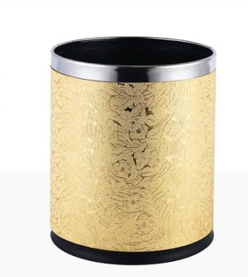 China Sustainable Juntu Customize Logo Hotel Room Round Shape Gold Color Trash Can for sale