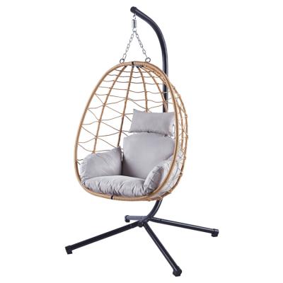 China Best Durable Popular Patio Swing Folding Egg Chair And Cushion Hammock Hanging Chair With Metal Base for sale