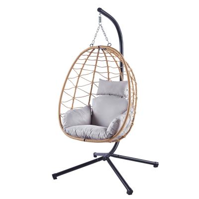 China Contemporary Outdoor Folding Adult Rattan Garden Egg Swing Chair Yard All Weather Patio Hanging Hanging Chair for sale