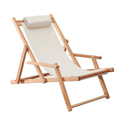 China Customized Stripe Easy-carry Deck Chair Folding Wooden Beach Chair for sale