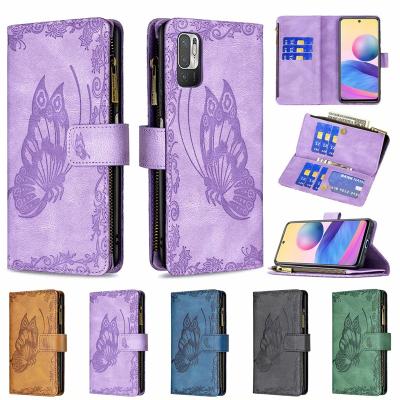 China Anti-drop Mobile Phone Butterfly Embossed Leather Bag With Zipper For Xiaomi Mix 4 10S 10i 11 Pro Ultra 11X 10T Poco X3 for sale