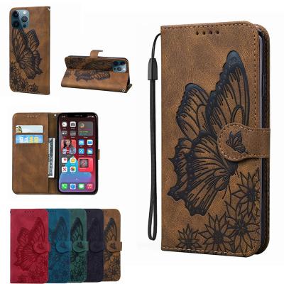 China Anti-fall Butterfly Leather Flip Cover For iPhone 13 Mini 6 6S 7 8 Plus Se 2 2020 X XS XR 12 11 Pro Max Phone Wallet Book Case for sale