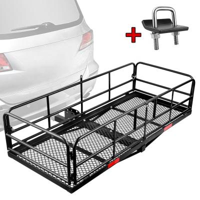 China Camping Collapsible Hitch Mount Cargo Basket For Trailer With High Side And 360 Pounds Capacity for sale